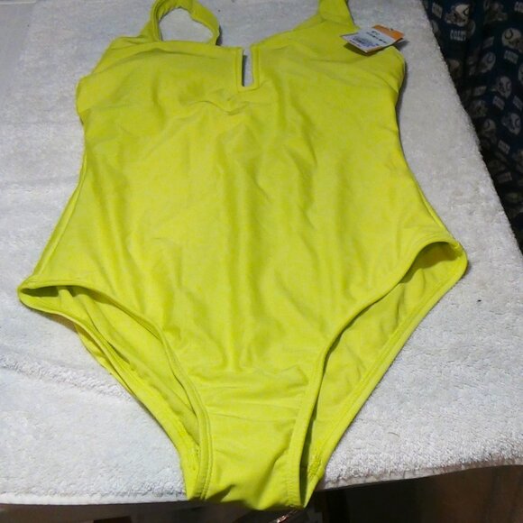 Kona Sol Women's One Piece Swimsuit Tummy Control U-Wire Lime Medium (8-10) - Picture 2 of 16